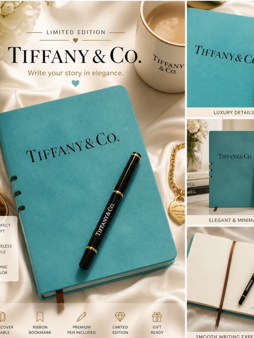 TIFFANY & CO. Suede Leather Notebook & Pen